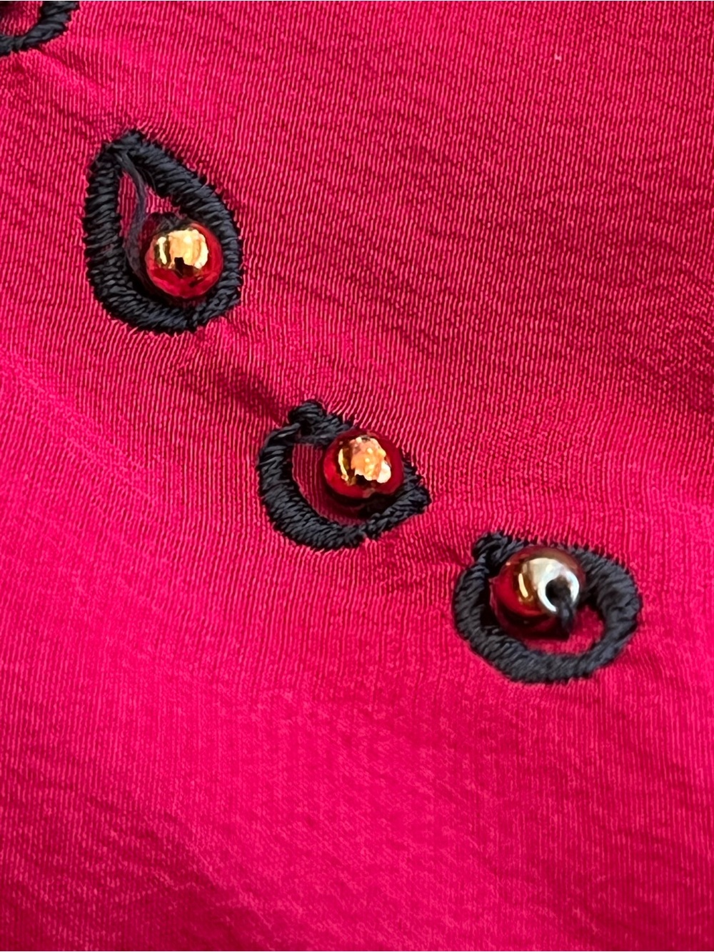 Red Embroidered Collared Button-Up Top - Picture 10 of 12